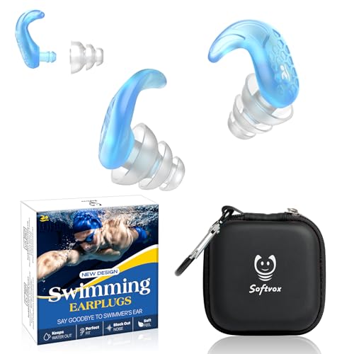 Swim Ear Plugs, 2 Pairs Swimmers Earplugs for Adults Kids 6+, Block Water Out, Ultra Soft, Water Protection Reusable Silicone Ear Plugs for Swimming Surfing Diving Showering Kayaking Canoeing
