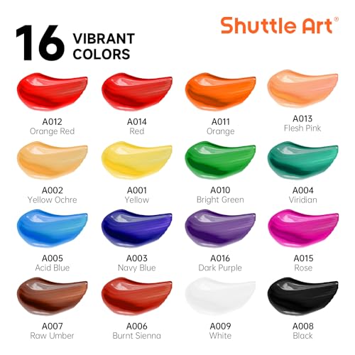 image for Shuttle Art Acrylic Paint Set, 16 x12ml Tubes Artist Quality Non Toxic