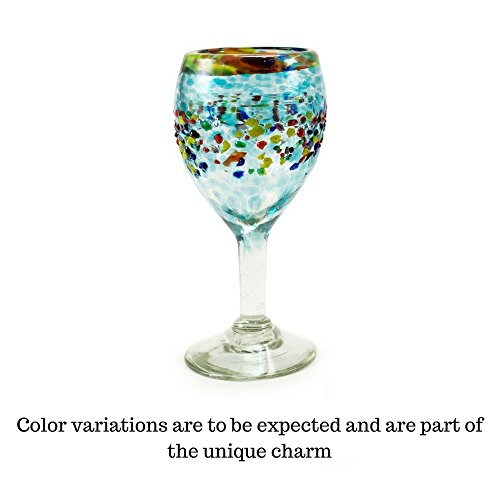 Bambeco Aqua Del Sol Hand-Crafted Blown Recycled Glass 8 ounce Stemmed Wine Glass