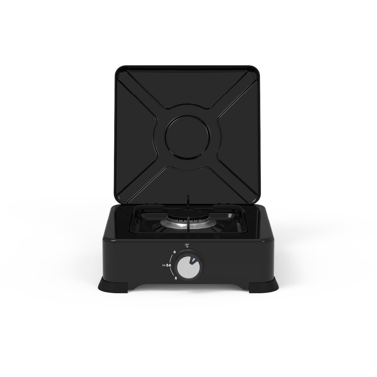 UNIVERSALBLUE Cocina de Gas Portátil | Camping Gas | 1 Fuego | Acabado en Negro + Tapa | 2200 W