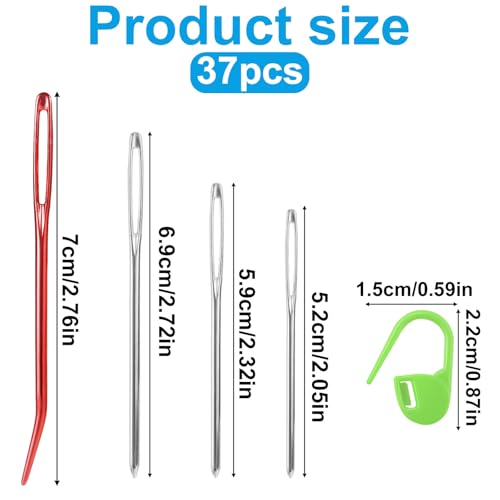 Image of 37 Pcs Yarn Needle Set, Yarn Darning Tapestry Needle Big Eye Blunt Sewing Needles Large-Eye Bent Tip Knitting Stringing Embroidery Needles for Tapestry Weaving Quilting Beading Crochet Projects
