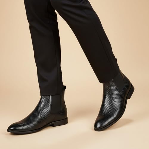 Image of HAYES LONDON Chelsea Boots For Man | Genuine Leather High-Top Slip-On Shoes | Comfortable Formal Shoes for Men | Stylish Office, Party & Casual Wear Fashion Boots
