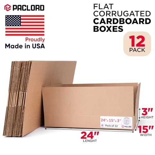 Image of Flat Cardboard Boxes 24 inchL x 15 inchW x 3 inchH (Pack of 12) - USA-Made Packing Boxes for Moving, Shipping, or Storage - USPS, UPS, FedEx Approved - Professional Packing Supplies for Moving | USA-Made Packing Boxes for Moving, Shipping, or Storage - USPS, UPS, FedEx Approved - Professional Packing Supplies