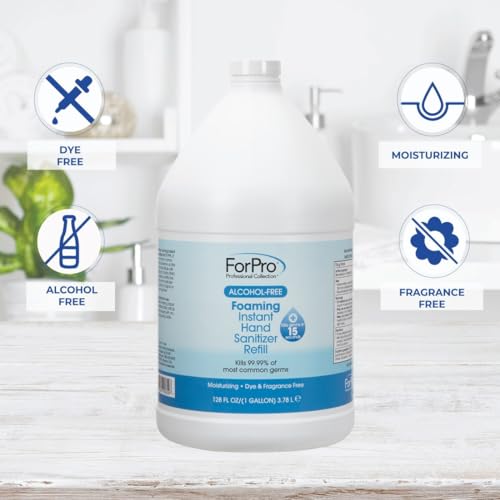 Image of ForPro Alcohol-Free Foaming Instant Hand Sanitizer, 1 Gallon Refill (Pack of 4) - Moisturizing, Dye-Free Formula, Fragrance Free