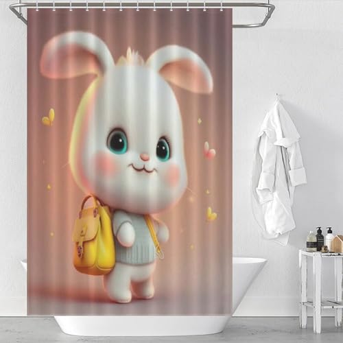 Rideau de douche lapin lavable en polyester imperméable pour baignoire - 2