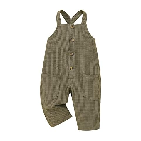 Himllauen Toddler Boys Girls Suspender Jumpsuit Dungarees Rompers Fall Soft Sleeveless Onesie Outfits Clothes(Green, 2-3 Years) Cover