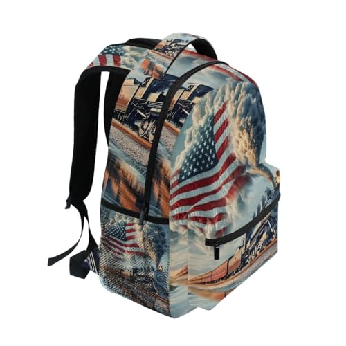 The Train Is Flying The American Flag Backpack for Women Mens Girls Boys Teens, School Backpacks Students Laptop Bookbag Rucksack Casual Daypack for Hiking Traveling Camping Work2