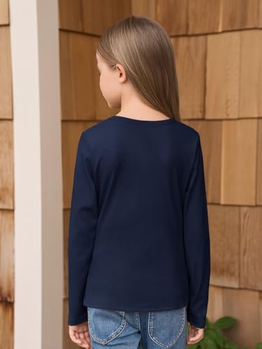 Image of Haloumoning Girls Long Sleeve Shirts Crewneck Ruched Side Slim Fit Tops Ribbed Knit Casual Tee Shirt 4-15 Years