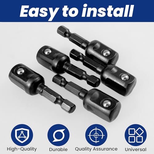 Image of 1 /2 or 3 /8 Impact Socket Adapter Set, 5PCS Black Drill Sockets Adapter 1 /4 to 1 /2 or 3 /8 Drive Adapters Kit for Impact Driver Automotive DIY Extension Socket Bits Handle Nut Driver and Drills