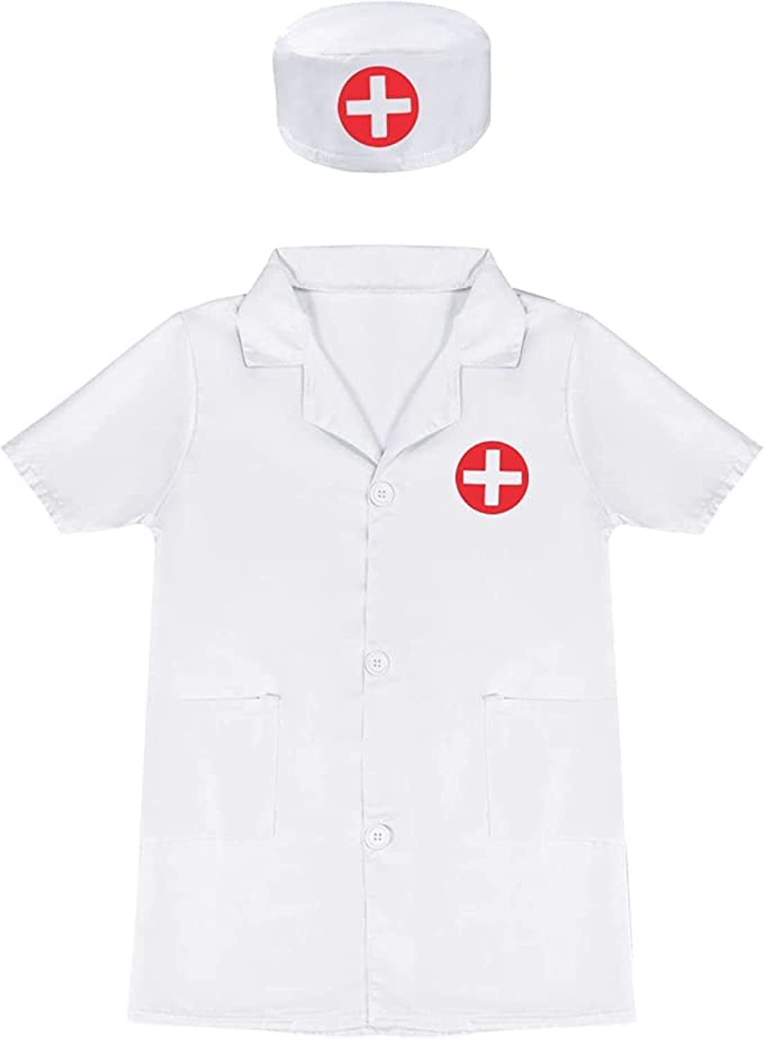 B&K Kid Doctor Costume Kids Doctor Coat Kids Scrubs Boy and Girl Doctor Dress Up Nurse Costume for Kids Career Day Costume for Kids Cosplay Halloween Dress Up (WHITE)