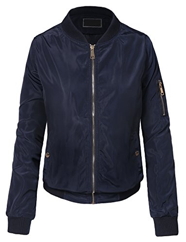 NE PEOPLE Womens Classic Quilted Zip Up Bomber Jacket-Navy-S