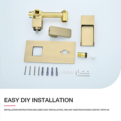 Trustmi Wall Mounted Waterfall Bathroom Faucet Single Handle Concealed Brass Vanity Vessel Sink Faucet (Rough-In Valve Included), Brushed Gold #TOP5