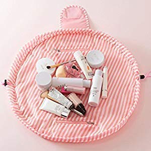 RRJ Women's Convenient and Waterproof Multifunction Portable Lazy Travel Cosmetic Storage Makeup Organizer Toiletry Bag with Drawstrings (Pink lining) 1