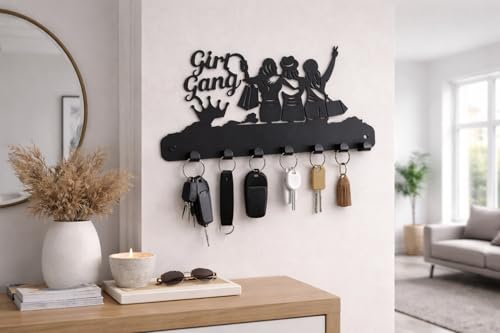 Image of Metal Key Holder Wall Mount - 7 Hooks |Decorative Key Rack & Organizer, Sturdy Hanger for Keys | Stylish Metal Wall Decor Key Hanger for Entryway, Kitchen, Hallway & Room Decor, Gift