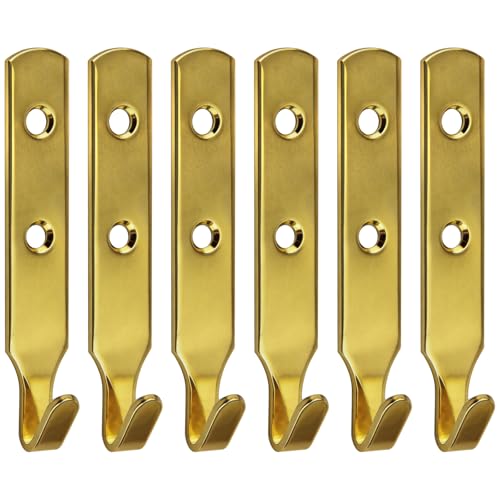 Lunhoo 6 ganchos resistentes para colgar cuadros en forma de J, ganchos dorados para fotos grandes de alta resistencia, colgar espejo y fijar en yeso o pared sólida