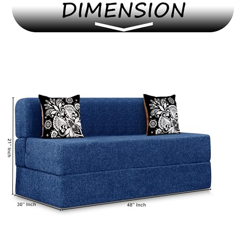 Image of Rosebell Two Seater Sofa Cum Bed 4x6 Feet with Washable Jute Fabric Cover and Cushions Ideal for Home Office Guest Room Use Blue Color