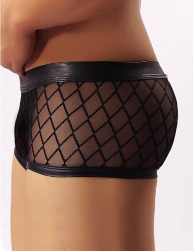 ohmydear Mens Sexy Mesh Underwear Boxers See Through Briefs Stretchy Mesh Boxer Sexy Breathable Lingerie for Men XS-XL3