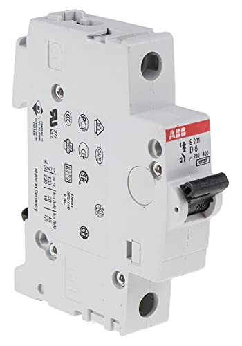 ABB S201-D6 Miniature Circuit Breaker, 1 Pole, Type D, 6/10kA Breaking Capacity, 6 Amp Current (2CDS251001R0061)