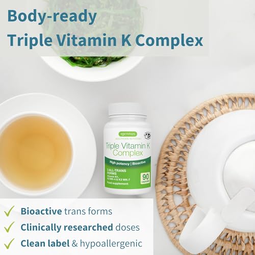 Igennus Triple Vitamin K Complex 2700 mcg, Vitamin K1 & K2 (MK-4 & MK-7), 90 Capsules, 1-a-Day, High Strength and Bioactive Natural Forms, Bone & Cardiovascular, Clean Label, Vegan - Image 3