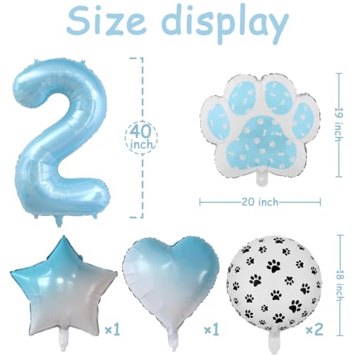 Image of Blue Puppy Dog Paw Print Number 2 Foil Balloon Kit Boys 2nd Birthday Decor