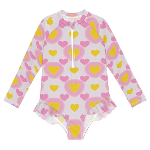 Girls Long Sleeve 1 Piecing Colorful Yellow Heart Peach Swim Suits for Girls Kids Bathing Suit