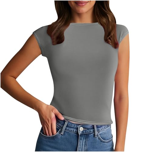 My Orders - Camisetas de manga corta para mujer, cuello redondo, ajustadas, sin espalda, para entrenamiento, verano, fitness, deporte, yoga, ropa activa, camisetas de moda, túnica de trabajo, ropa de