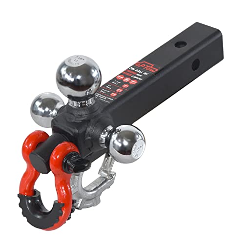 Image of TOPTOW Trailer Hitch Tri-Ball Hitch Mount with Chrome 1-7 /8-in, 2-in, 2-5 /16-in Tow Balls, 3 /4-in Tow Shackle and Tow Hook, Fit for 2 inch Trailer Hitch Receiver