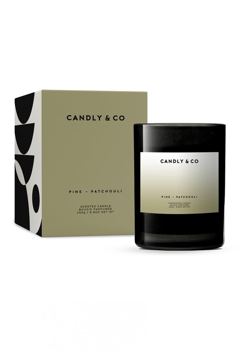 Candly&Co Nr.4 Kiefer-Patchouli/Luxus-Duftkerze/ 100% Soja/Rauchglas/Docht aus Baumwolle/ 250g/ Kiefer, Patschuli, Sandelholz, Zedernholz, Eichenmoos, cremige Vanille, Balsamtanne/Handgefertigt in EU