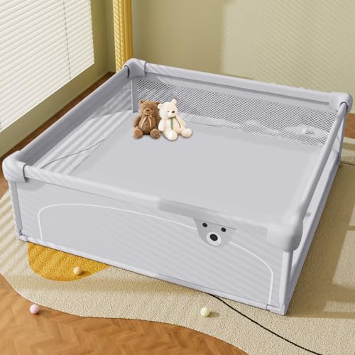 Parque bebe, Parques de bebé de tela oxford, Parque infantil con malla transpirable, Parques de juegos para bebés, 90x90x65 cm, Gris