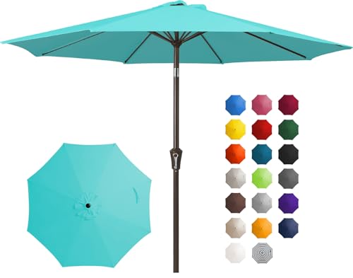 JEAREY 10FT Outdoor Patio Umbrella Outdoor Table Umbrella with Push Button Tilt and Crank Market Umbrella 8 Sturdy Ribs UV Protection Waterproof for Pool Garden (Turquoise)