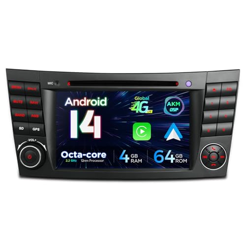 XTRONS Android 14 Car Stereo for Benz E-W211 / CLS Class W219, 7 Inch IPS Touch Screen Car Radio, 4GB+64GB GPS Navigation Bluetooth Built-in DSP Head Unit Support Wireless Car Play Android Auto 4G LTE