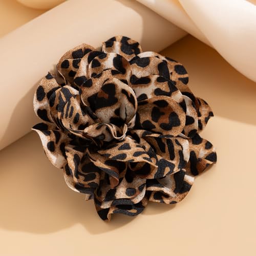 Image of Dainty Leopard Print Flower Brooch - Large Lapel Pin, Delicate Elegant Handmade Satin Fabric Brooch for Women Wedding Party Dance Clothes Accessories