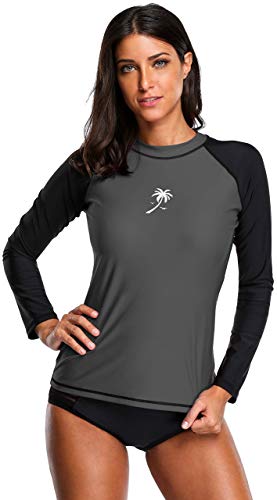 Attraco womens rashguard long sleeve athletic rash guard for women uv shirt Grey--black Large