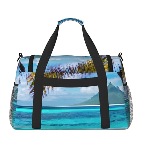 Tahiti Beach Print Stylish Foldable Carry On Tote with Waterproof Zipper for Weekend Getaways Bag2