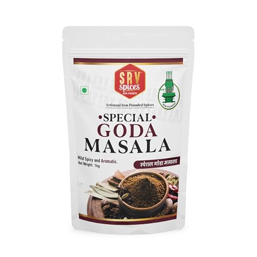 Image of SRV Spices Goda Masala - 1 kg | Traditional Maharashtrian Powder | Iron Pounded, Sweet Aroma, Preserves Natural Oils | Brahmani Puneri Kala Masala for Dal, Khichdi, Veg Curries & Bhaji