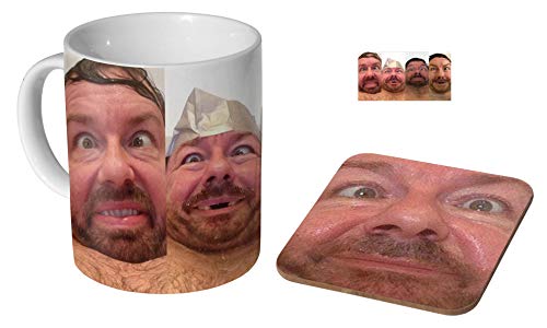 Ricky Gervais Funny Faces Bath Tweet Office Humour Ceramic Coffee Mug + Coaster Gift Set …