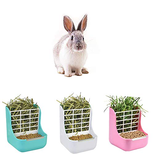 STTQYB Hay Feeder, 2 in 1 Hay Food Bin Feeder for Small Animals Food hay Feeder for Rabbit, Guinea Pig (1 Pack, Pink) - Thumbnail 2
