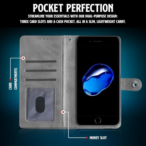 Image of WOW IMAGINE Shock Proof Flip Cover Back Case for Apple iPhone 7 Plus | 8 Plus (Luxury Button Flip Case, Stone Grey)