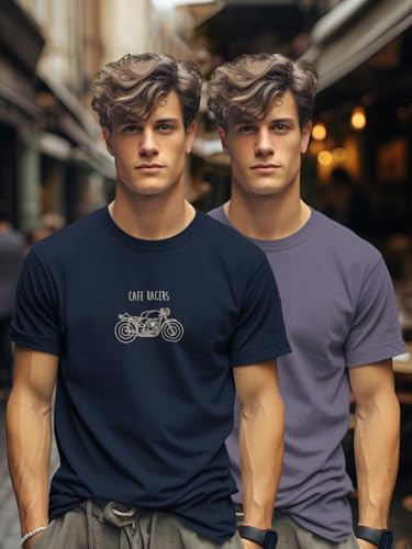 Image of BULLMER Trendy Printed Cotton Blend Crew Neck /Round Neck Half Sleeve Tshirt for Men- Pack of 2
