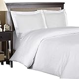 Royal Hotel's Striped White 300-Thread-Count 2pc Twin / Twin-Extra-Long Duvet-Cover 100-Percent Cotton, Sateen Striped, 100% Cotton