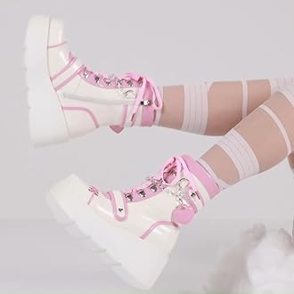 Platform Ankle boots for Women Goth Rave Boots Kawaii Shoes High Heel Round Toe Zipper Wedges Mid Calf Booties