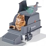 Wynsylis Stainless Steel Cat Litter Box with Lid – 180° Flip-Top XL Fully Enclosed, High Sided Box with Ramp & Scooper, Charcoal Odor Control Filter, Leak-Proof & Non-Stick
