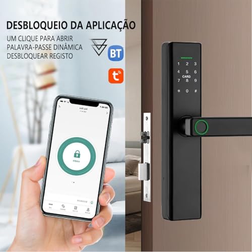 Fechadura Digital Biométrica Inteligente 5 em 1 - Tuya Wi-Fi Fechadura Eletronica Digital, Maçaneta Eletronica com Cilindro de Fechadura para escritório em casa - Imagem 3