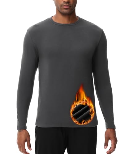ADOREISM Thermal Underwear Tops for Men Long Sleeve Fleece Lined Base Layer Crew Shirts Regular Fit for Winter Cold Weather (Dark Grey, XL)
