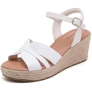 Ruiee Wide Width Wedge Sandals for Women, Ankle Strap Cute Bowknot Open Toe Summer Shoes Platform Espadrille Wedge Dressy Women Sandals. 10 X-Wide White 8011