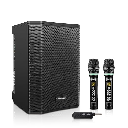 Sound Town Portable PA/DJ System with One Multi-Position Powered PA Speaker, and Two UHF Wireless Microphones (CARPO-S1SWM01)
