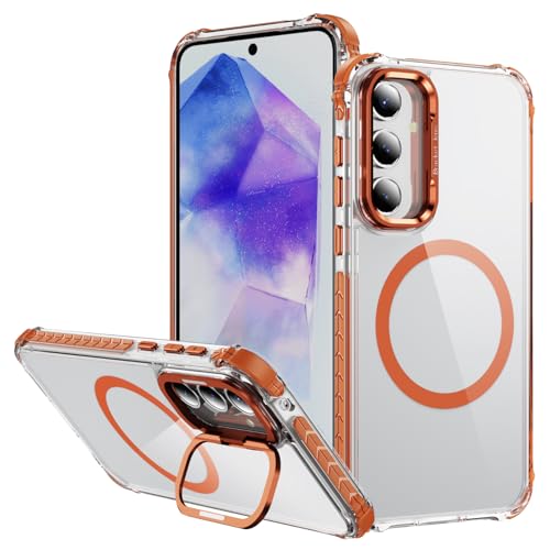 Coque Samsung Galaxy A54 transparente orange antichoc avec anneau magnétique pour charge Magsafe