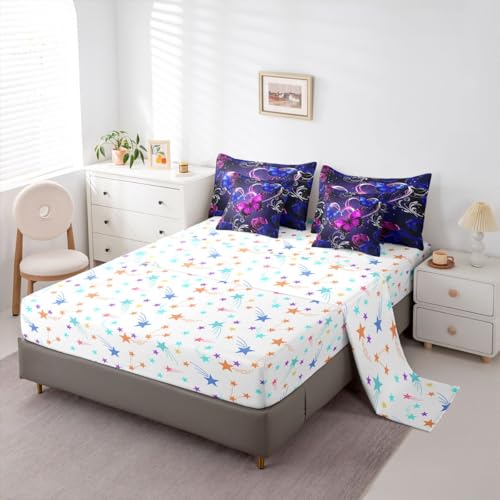Image of Feelyou Cute Butterfly Comforter Set with Sheets 7 Piece King Size 3D Butterflies Bed in a Bag Kids Boys Girls Galaxy Dreamy Bedding Set Glitter Rose Floral Microfiber