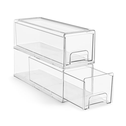 Image of Sorbus Small Wide Clear Stackable Storage Drawers – 2-Pack Plastic Organizer Bins with Handles – Stackable Pull-Out Storage Drawers for Closet, Pantry, Office, Bathroom, Craft, and Toy Organization