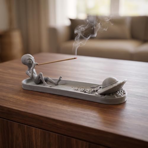Image of Vikson International Alien Incense Holder | Alien Stick Incense Burner & Ash Catcher Tray, Zen Meditation Room Decor & Stoner Desk Accessory